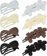 8 Pack Flat Hair Clips, 2 Styles Lay Flat Claw Clips & Flower Hair Clips, Matte Hair Claws for Women, Thin or Thick Hair, Non-Slip Grip