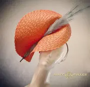 Aimee Fuller Tangerine Orange Light Blue Ascot Hat Kentucky Derby Fascinator