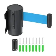 16.4 ft Fixed Wall Mount Retractable Belt Barrier Black/Light Blue