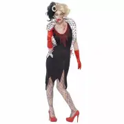 Zombie Evil Madame 101 Dalmations Costume Halloween Fancy Dress Small