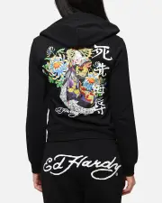 [ED HARDY] Ed Hardy Women's Flora Zip Hoodie Black - Size M M Black