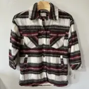 We the Free People Vienna Shirt Jacket Brushed Wool Shacket Plaid Aztec Sz Large