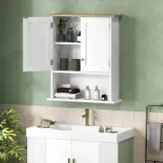 HOMCOM Modern Bathroom Wall Cabinet with 2 Doors, Adjustable Shelf, White