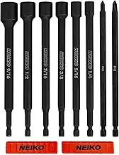NEIKO 10067A Magnetic Impact Nut Driver and Power Bit Tool Set | 8 Pieces, SAE | 6 Inches | Shank Nut Driver Bits Setters | Magnetic Tip Sockets | 1/4 Inch Hex Shank