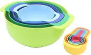 MiHerom Plastic Mixing Bowls Set,Mutil-purpose Nesting Bowls with Handle includes Colander,Sifter,Measuring Cups for Baking,Cooking Prep,5Qt,Multi-colored