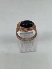Handmade ~ Copper Wire Wrap ~ Beige Agate Bead Ring ~ Size 7 #175