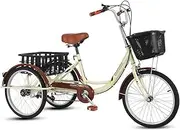 Three Wheel Bike, 7 Speed Adult Tricycle Trike Cruise Bike Three-Wheeled Bicycle with Basket for Recreation Shopping Exercise Men's Women's Bike Cycling Pedalling