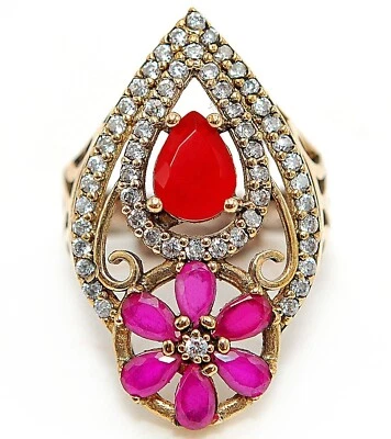Ottoman Empire Style 4CT Garnet & Topaz 925 Sterling Silver Ring Sz 7.5 HB1-7