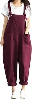 [Generic] Women's Dungarees Cotton Casual Sleeveless Overall Long Jumpsuit Playsuit Dungarees Loose Fit Jumpsuit