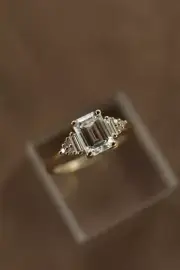 1.7ct Emerald Cut Cluster Moissanite Diamond Engagement Ring 925 Sterling Silver