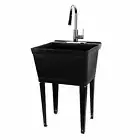 Tehila Utility Sink with High-Arc Chrome Finish Pull-Down Faucet 19 Gallon - Bla