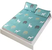 Foldable Folding Summer Ice Silk Cover Cooling Mat, Breathable Cooling Sheet Set with Pillowcase, Cooling Summer Sleeping Mat Ice Silk Cover for Home Bedroom