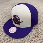 Toronto Raptors Mitchell Ness Hat White Purple Front Off Snapback Side Patch Cap