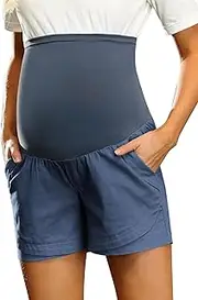 [Maacie] Maternity Shorts Casual Ruffle Hem Elastic Waist Cotton Linen Shorts with Pockets