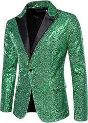 [Generic] Mens Sequin Blazer Jacket Slim Fit One Button Tuxedo Sparkly Lapel Dress Jacket Party Prom Dinner Wedding Tuxedo Coat
