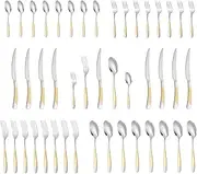 [CTCCORC] 40-Piece Silverware Set, Luxury Gold Silverware Kitchen Flatware Sets Service for 8, Premium Cutlery Utensil Set with Dinner Knife Spoon Fork Set, Durable Stainless Steel Tableware Sets