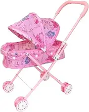 Doll Stroller Foldable Adjustable Hood Detachable Washable Anti-Rust Doll Pram Large Capacity Toy Pushchair for Kids, Stroller, Toy Pushchair