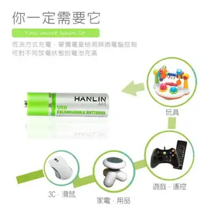 強強滾p-HANLIN-AA3 環保USB充電AA3號電池 電池自帶充電器