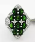 GENUINE 3.50 Cts TSAVORITE & WHITE SAPPHIRE RING .925 Silver - NEW WITH TAG