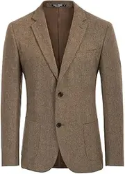 [PJ PAUL JONES] Men's Herringbone Blazer Coat Wool Blend Blazers Notch Lapel Two Button Suit Jackets