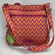 NEW Vera Bradley Crossbody Purse Triple Zip Hipster Ziggy Zags Pink Orange 11x12