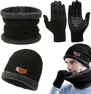 [Generic] Beanie with Scarf Touchscreen Gloves, Soft Hat Gloves Scarf Set, Winter Accessory, Hat Scarf Glove Set for Camping, Hiking