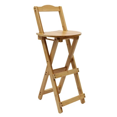 Folding Bamboo Stool Portable Tall Chair Bar Stool Foldable Porch Kitchen Chair