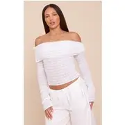 Tall White Bardot Textured Knit Top, White