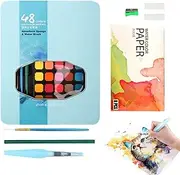 Watercolour Paint Set Children, Watercolour Painting Set for Teenagers, 48 Colours, Solid Sketching Paints Set, Travel Design Palette, Craft Paints, Portable Art Set for Artists, Amateur Hobbyists
