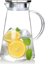 Hiwomo 68Oz/2000Ml Glass Pitcher,Water Pitcher with Removable Lid and Wide Handl