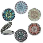 Compact Mirror with Mixed Embossed Mandala Designs, Handheld Magnified Red