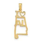 14K Yellow Gold Solid Alabama State Pendant