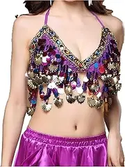 [Wuchieal] Sequin Halter Bra Top Salsa Belly Dance Boho Festival Clubbing Tribal Bra BH Top