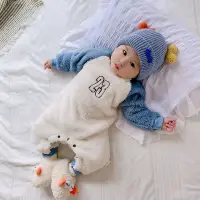 在飛比找蝦皮商城精選優惠-現貨    韓版嬰幼兒刷毛連身衣寶寶睡衣冬季法蘭絨哈衣兒童秋
