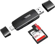 UGREEN Micro SD Card Reader, USB 3.0& USB C External Memory Card Adapter Type C OTG Converter for SD/TF/SDXC/SDHC/MMC Compatible with iPhone 16/15 Pro Max, MacBook Air, Mac Mini, iPad, Galaxy S24