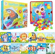 VOSSOT Mosaic Pegboard Game for Children, Early Educational Plug-in Game, Colour Pegboard Forks for 1-5 Years Old Children, Plug-in Game with 46 Large Beads and 12 Colourful Cards