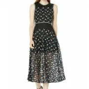 Cynthia Rowley Polka Dot Embroidered Mesh Sleeveless Dress Women's 4 NEW