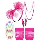 Retro Earrings Dress Necklace 80s Fancy Costume Accessories Set Fishnet Gloves