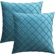 Pleated Checkered Set of 2 Velvet Cushion Covers