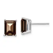 14k White Gold 8x6mm Emerald Smok Yellow Gold Quartz Earrings