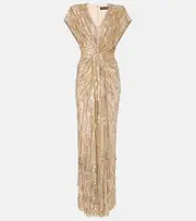 [Jenny Packham] Jenny Packham Zola sequined tulle gown AU 14 gold