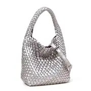 Woven Leather Bags for Women Knoted Women Handbag Designer Shoulder Silver