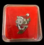 Vintage Hallmark MOUSE SKIING SANTA HAT PIN Christmas Cloisonne Holiday in box