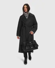 [Belle & Bloom] Big Girl Belted Wool Blend Coat - Charcoal