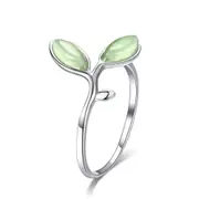 Silver plating Hope Green Tree Leaves Tree Buds Female Finger Rings for Women Jewelry