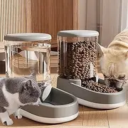 3.8L Pet Automatic Food Feeder and Water Dispenser Set – Tilted Design for Comfortable Feeding Cat Dog, Automatic Food & Water Supply, Without Electricity Unplugged, Grey