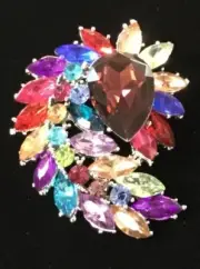 2.75” MULTICOLOR Rhinestone Pointy Marquise Swirl Brooch ( 06233 )