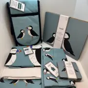DUNELM PUFFIN Kitchen Set: Towels, Coasters, Placemats, Oven Glove, Apron NEW