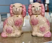 Staffordshire Reproduction Spaniel Mini Pink Dogs Pair Figurines-3.5''H