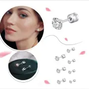 Titanium Steel Stylish Round Zircon Fine Needle Earrings Stainless Steel Plated